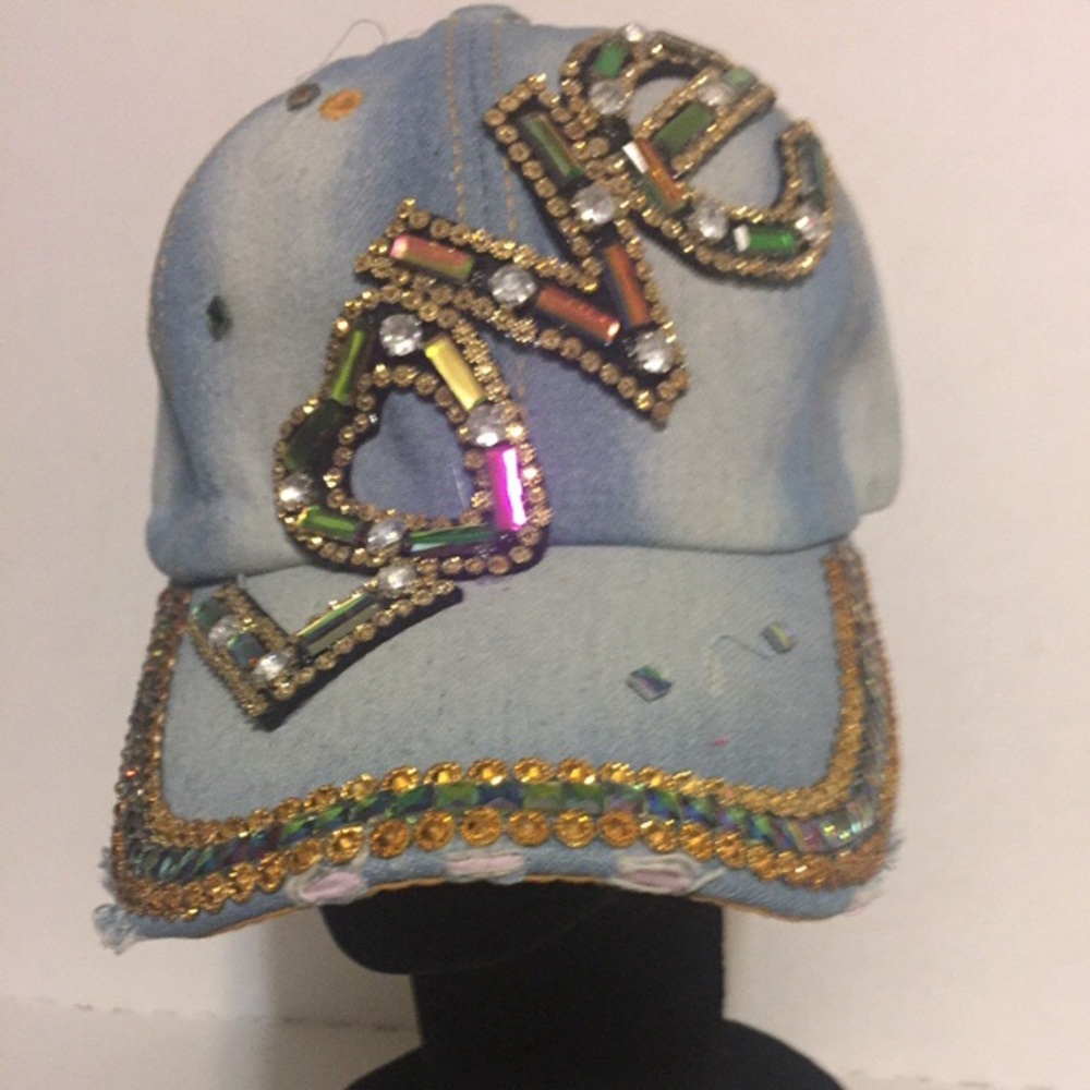 ♥️  Blue Jean Studded Baseball Cap Bling Hat